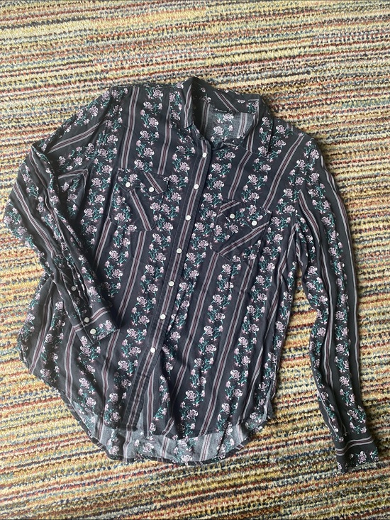 Cruel Denim Tops - Cruel Denim black floral pearl snap western shirt